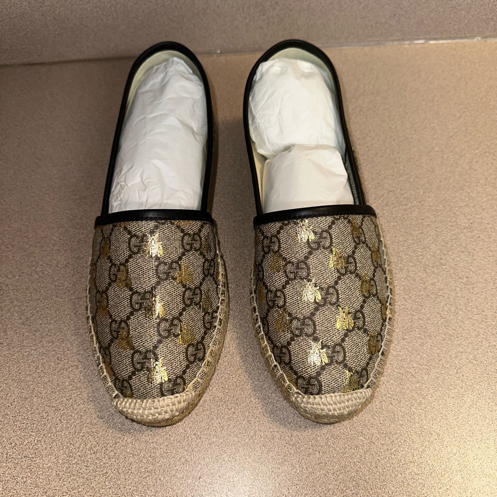 Gucci Beige and Gold Patterned Espadrilles